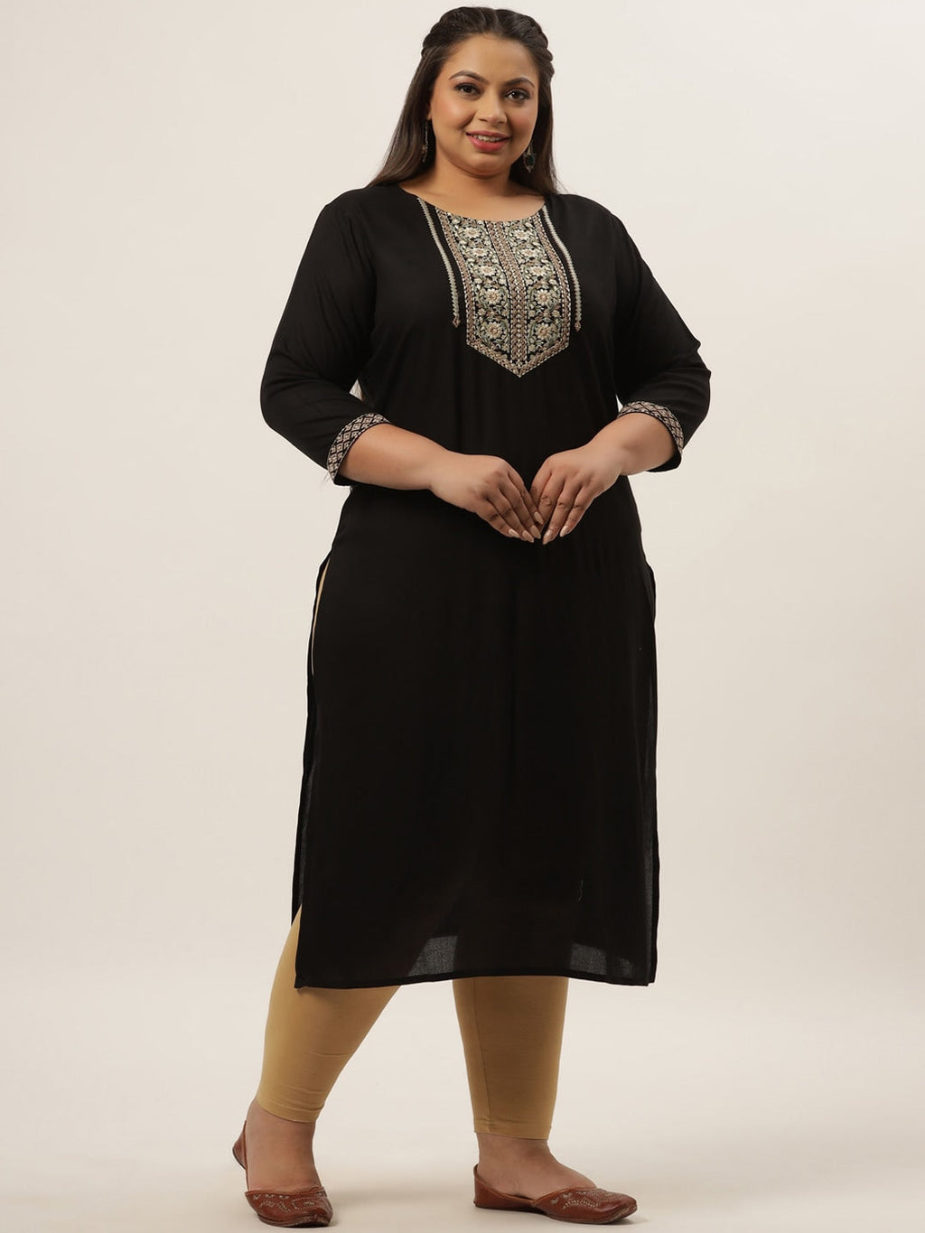 Yufta Black Embroidered Kurta Plus Size Women | Grocsy