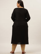 Yufta Black Embroidered Kurta Plus Size Women | Grocsy