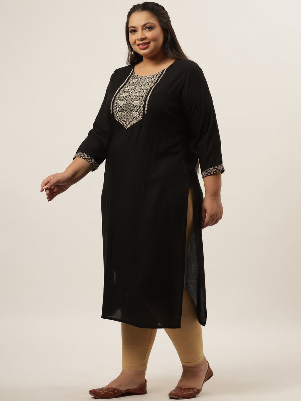 Yufta Black Embroidered Kurta Plus Size Women | Grocsy