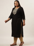 Yufta Black Embroidered Kurta Plus Size Women | Grocsy