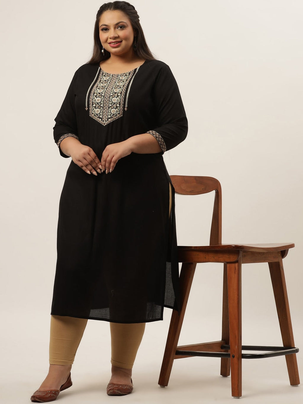 Yufta Black Embroidered Kurta Plus Size Women | Grocsy