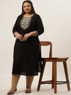 Yufta Black Embroidered Kurta Plus Size Women | Grocsy