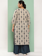Yufta Plus Size Ethnic Motifs Printed Regular Cotton Kurta with Palazzos | Grocsy