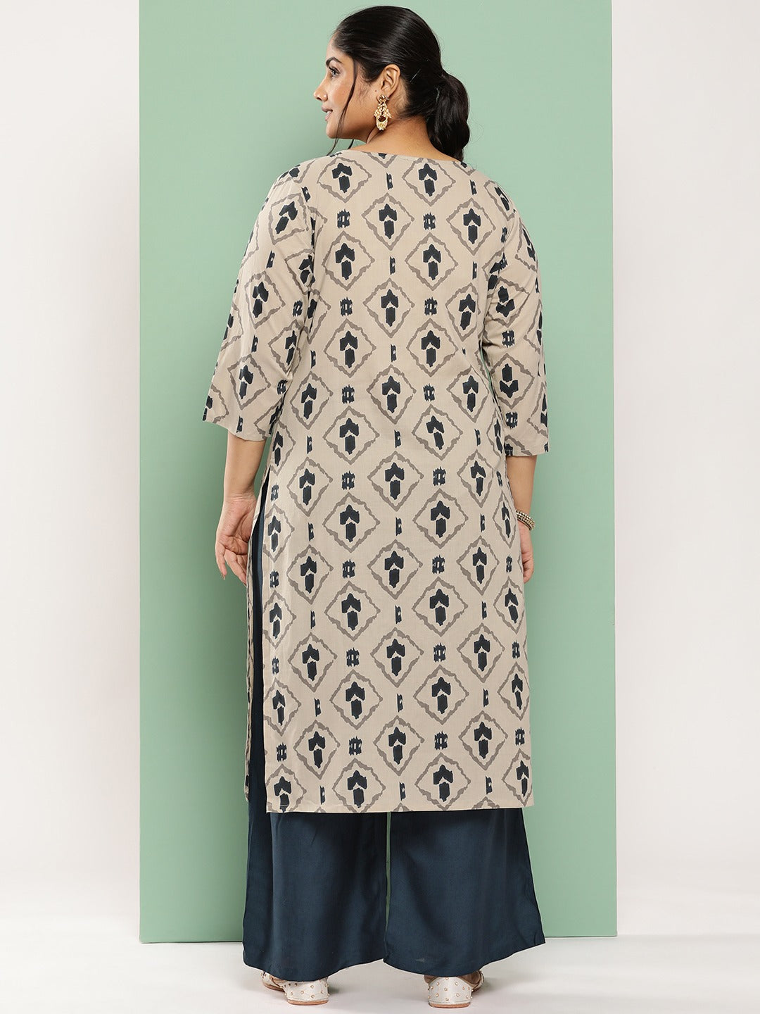 Yufta Plus Size Ethnic Motifs Printed Regular Cotton Kurta with Palazzos | Grocsy