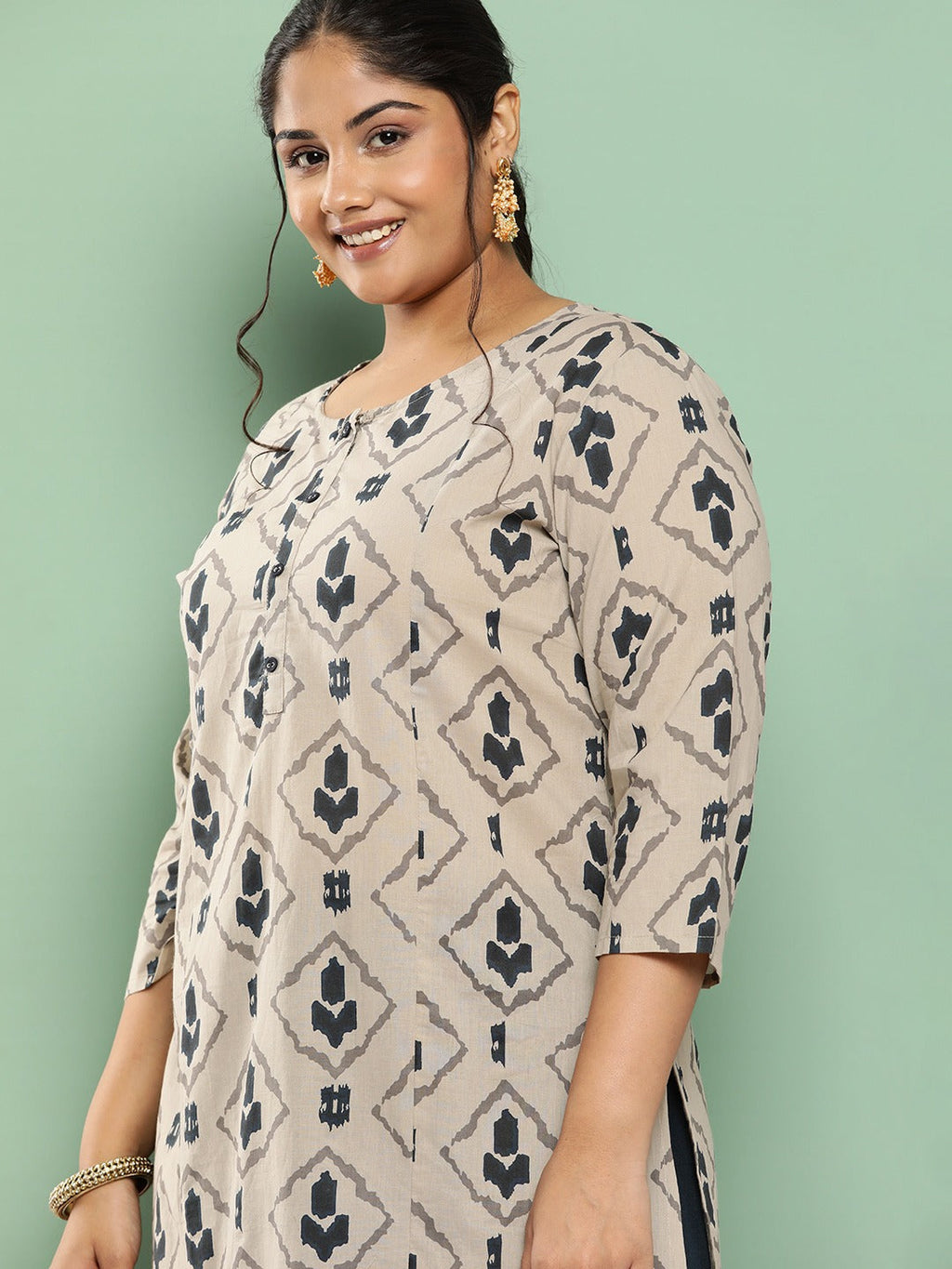 Yufta Plus Size Ethnic Motifs Printed Regular Cotton Kurta with Palazzos | Grocsy