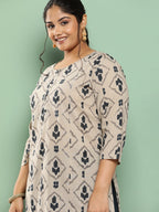 Yufta Plus Size Ethnic Motifs Printed Regular Cotton Kurta with Palazzos | Grocsy