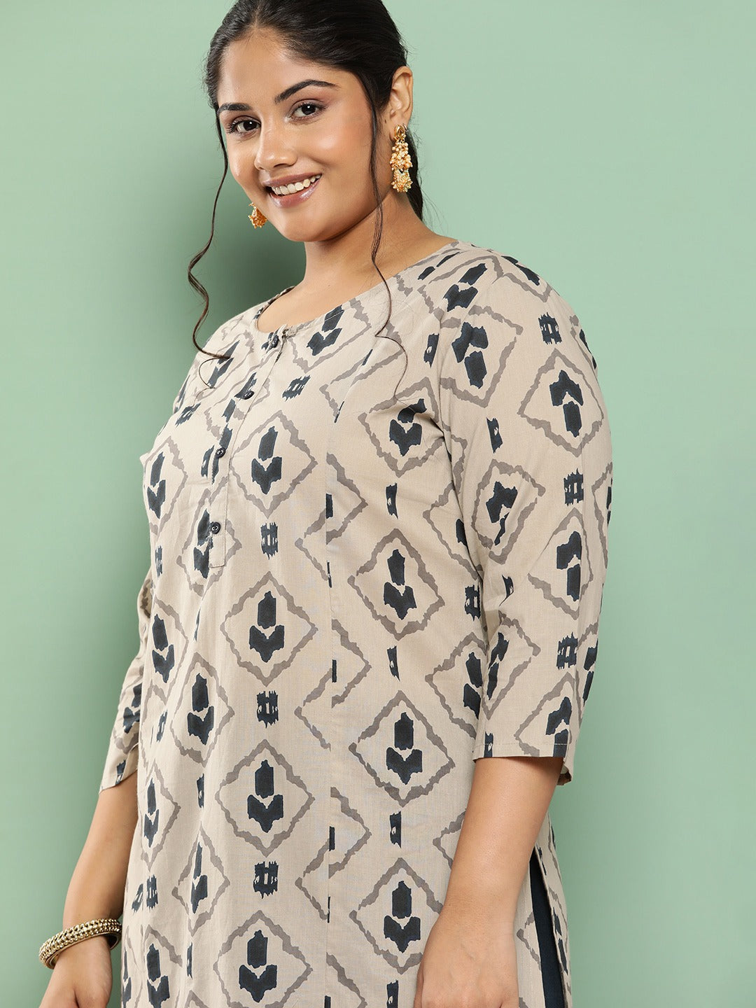 Yufta Plus Size Ethnic Motifs Printed Regular Cotton Kurta with Palazzos | Grocsy