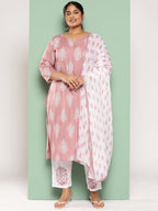 Yufta Plus Size Ethnic Motifs Printed Regular Kurta with Trousers & With Dupatta | Grocsy