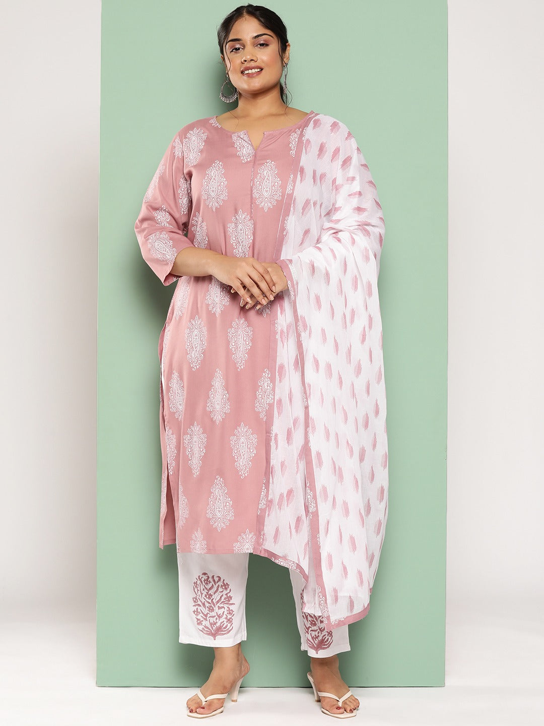 Yufta Plus Size Ethnic Motifs Printed Regular Kurta with Trousers & With Dupatta | Grocsy