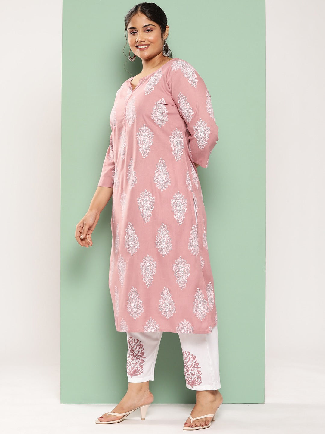 Yufta Plus Size Ethnic Motifs Printed Regular Kurta with Trousers & With Dupatta | Grocsy