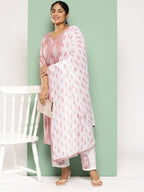 Yufta Plus Size Ethnic Motifs Printed Regular Kurta with Trousers & With Dupatta | Grocsy