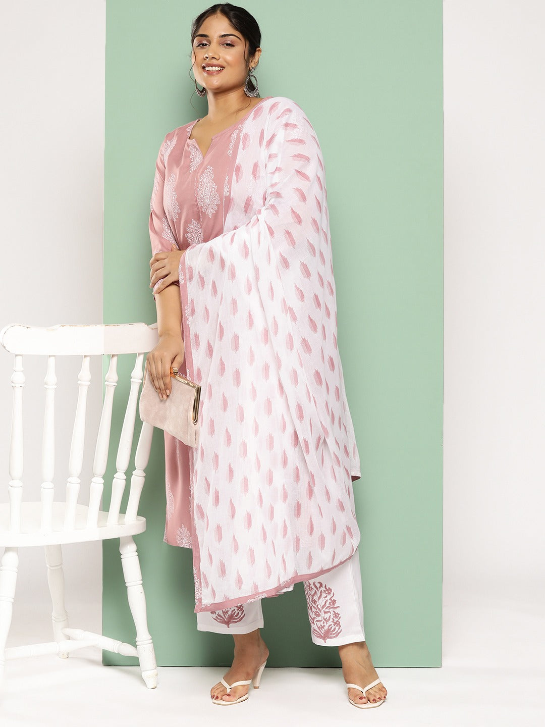 Yufta Plus Size Ethnic Motifs Printed Regular Kurta with Trousers & With Dupatta | Grocsy