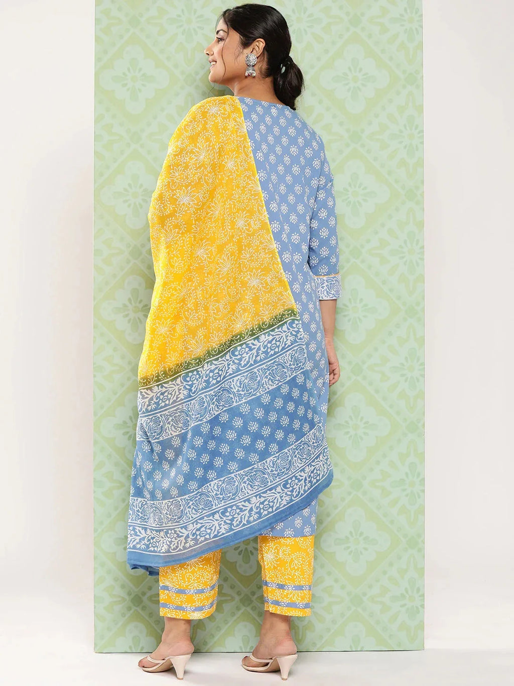 Yufta Plus Size Ethnic Motifs Printed Thread Work Pure Cotton Kurta Set | Grocsy