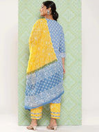 Yufta Plus Size Ethnic Motifs Printed Thread Work Pure Cotton Kurta Set | Grocsy