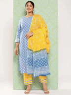 Yufta Plus Size Ethnic Motifs Printed Thread Work Pure Cotton Kurta Set | Grocsy