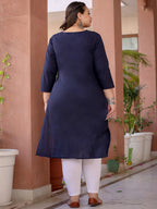 Yufta Navy Blue Floral Plus Size Chikankari Kurti Women | Grocsy