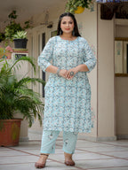 Yufta Plus Size Floral Cotton Kurta Dupatta Set | Grocsy
