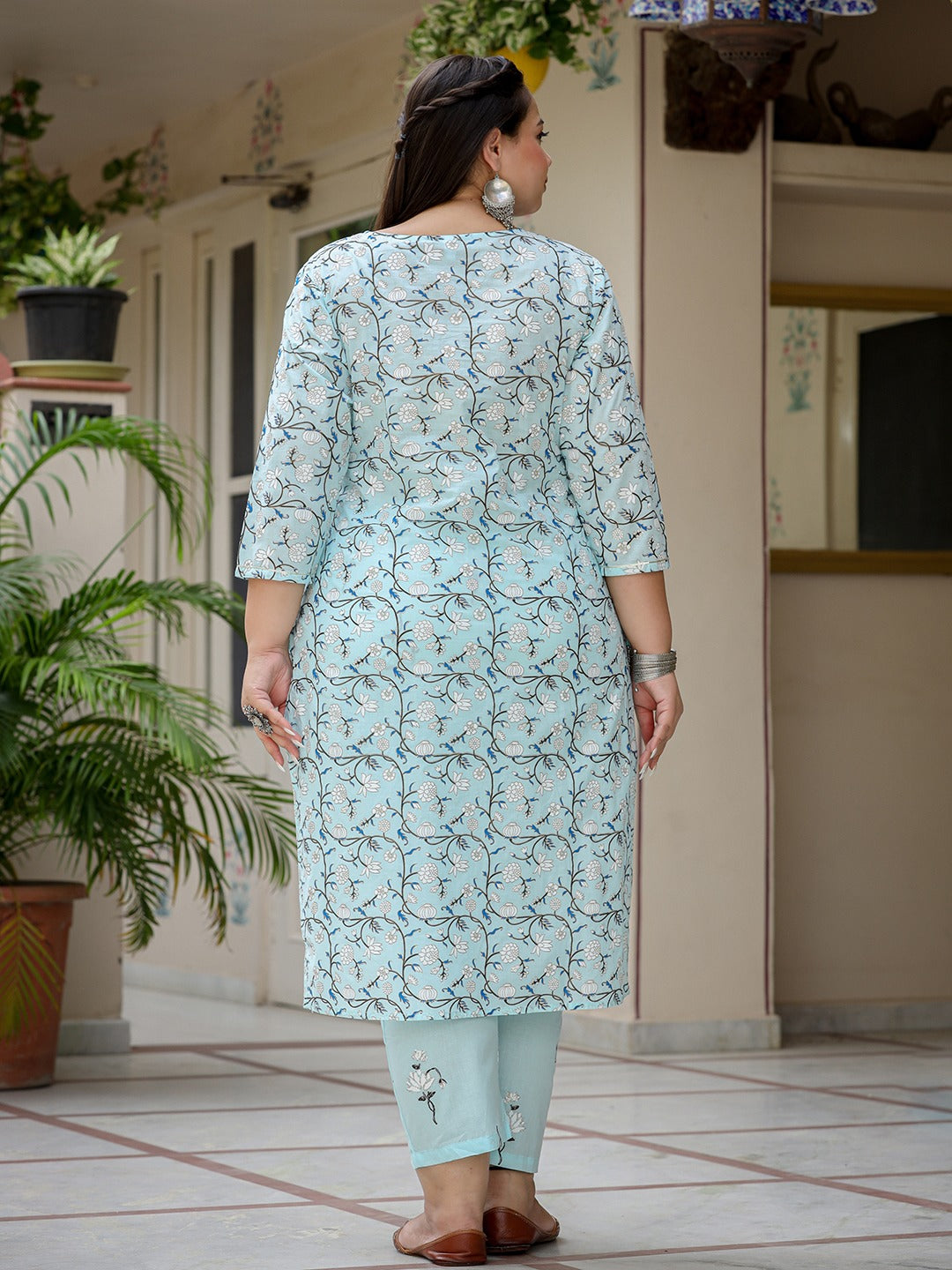 Yufta Plus Size Floral Cotton Kurta Dupatta Set | Grocsy