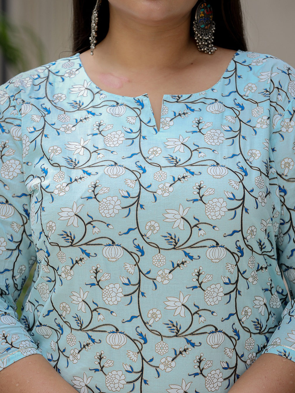 Yufta Plus Size Floral Cotton Kurta Dupatta Set | Grocsy
