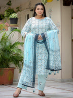 Yufta Plus Size Floral Cotton Kurta Dupatta Set | Grocsy