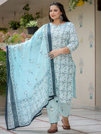 Yufta Plus Size Floral Cotton Kurta Dupatta Set | Grocsy