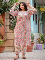 Yufta Plus Size Floral Printed Regular Pure Cotton Kurta with Trousers & Dupatta | Grocsy