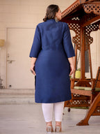 Yufta Blue Plus Size Kurta With Mandarin Collar | Grocsy