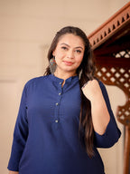 Yufta Blue Plus Size Kurta With Mandarin Collar | Grocsy