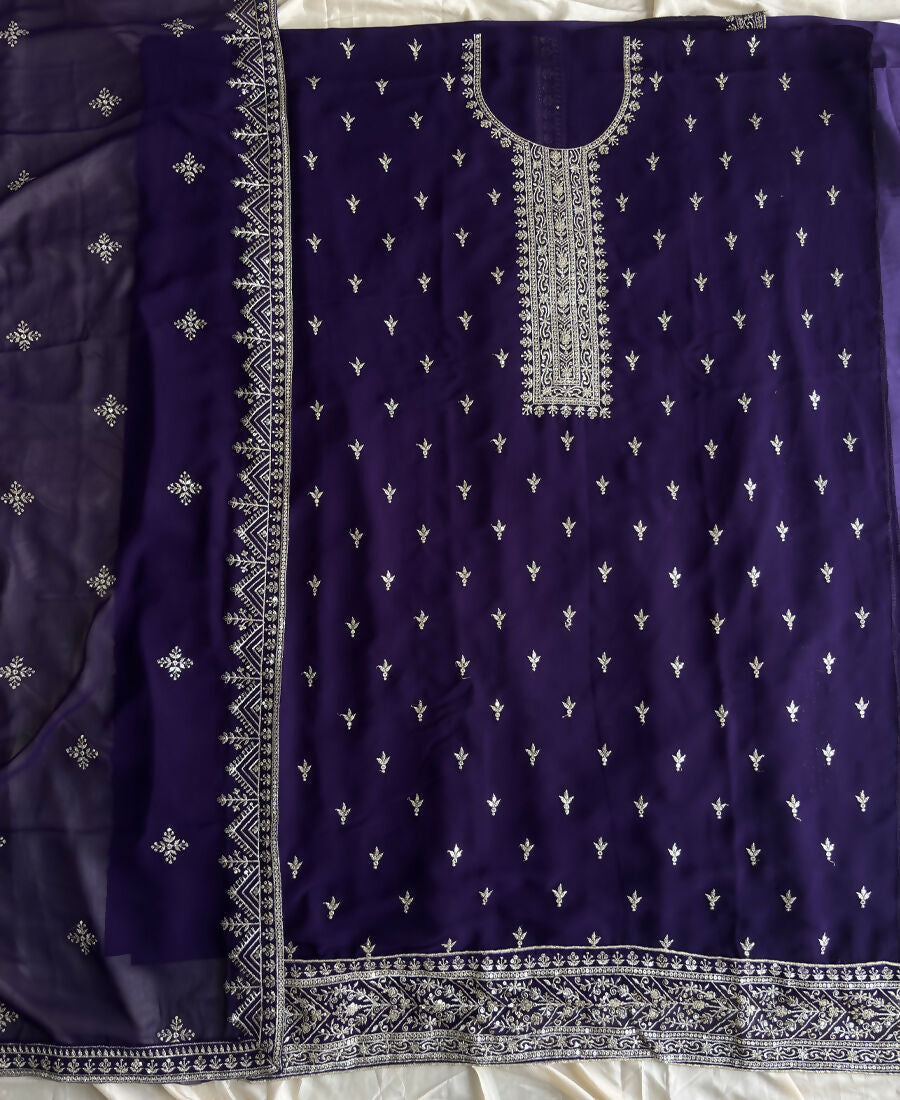 KC Purple Georgette Straight Suit With Heavy Embroidery | Grocsy