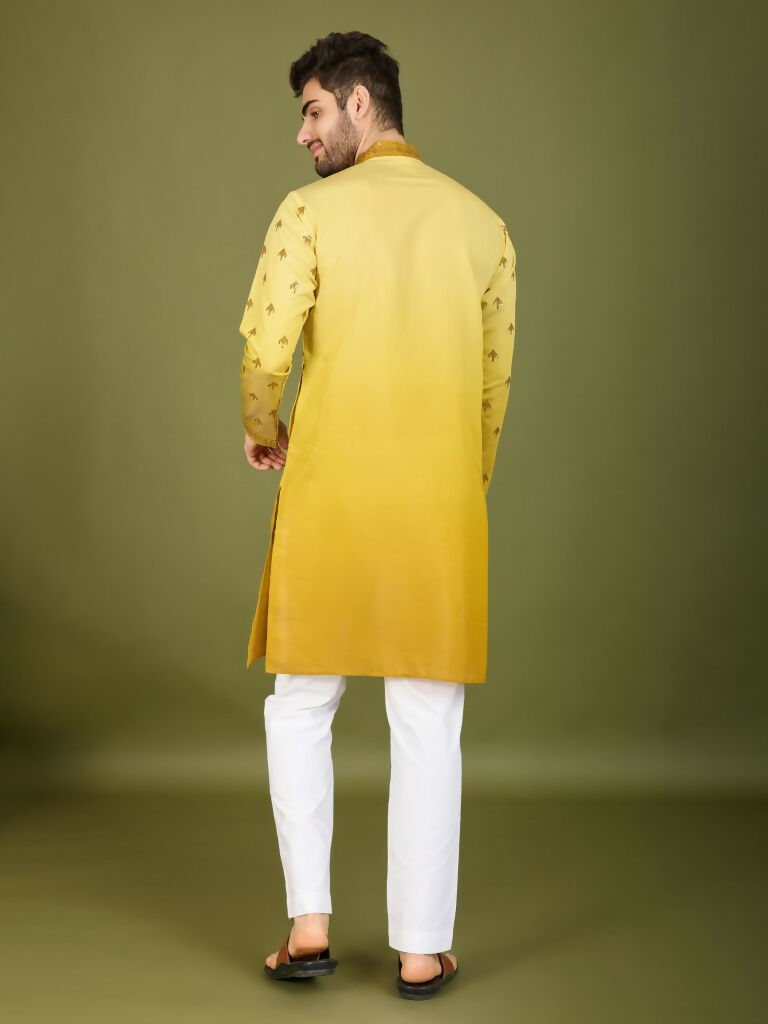 Vastranavya Ombre Yellow Premium Viscose Silk Thread & Sequence Embroidery work Kurta | Grocsy