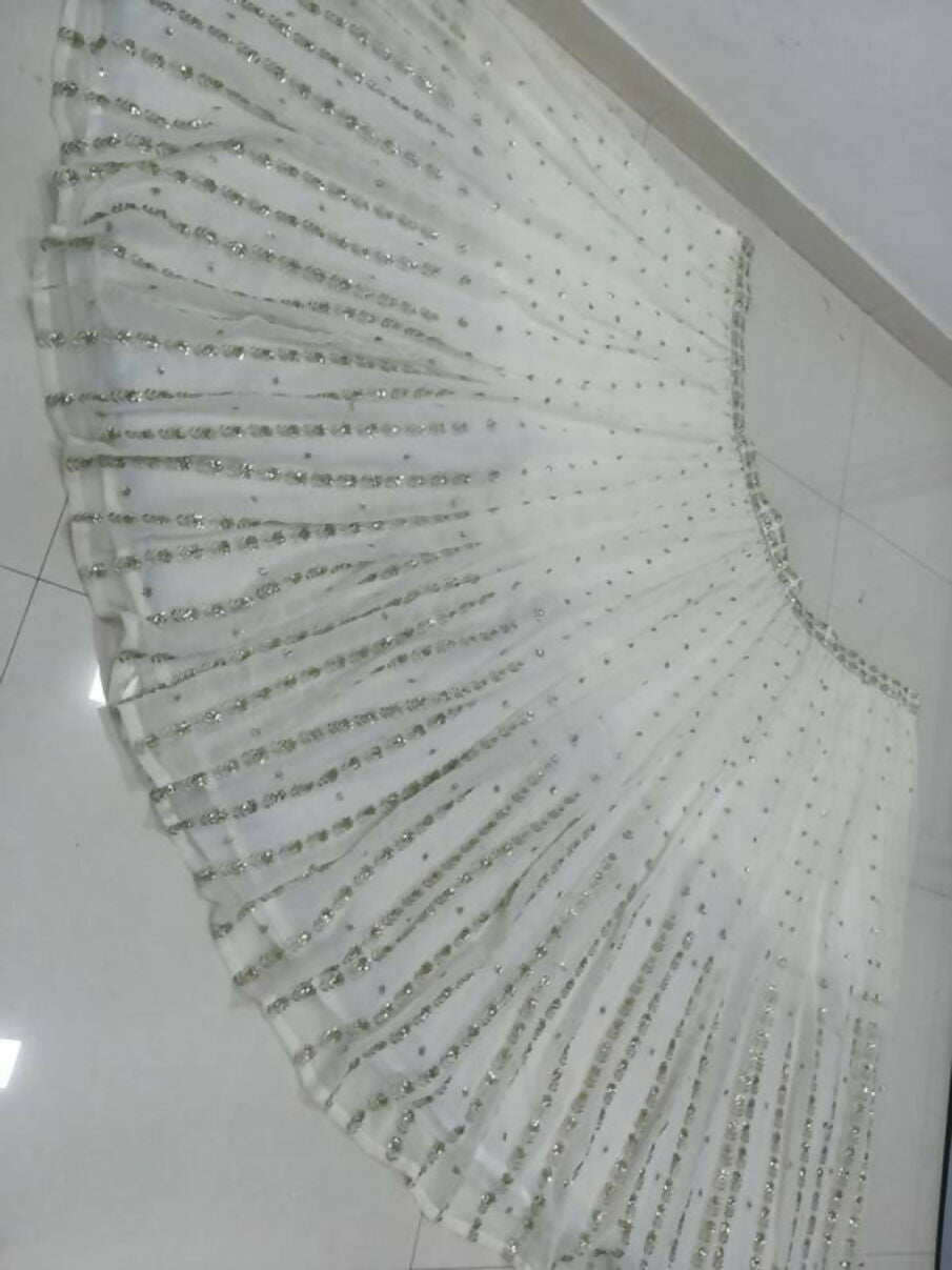Jyoti Fashion Graceful Off White Sequence With Zari Embroidered Georgette Lehenga Choli with Dupatta | Grocsy