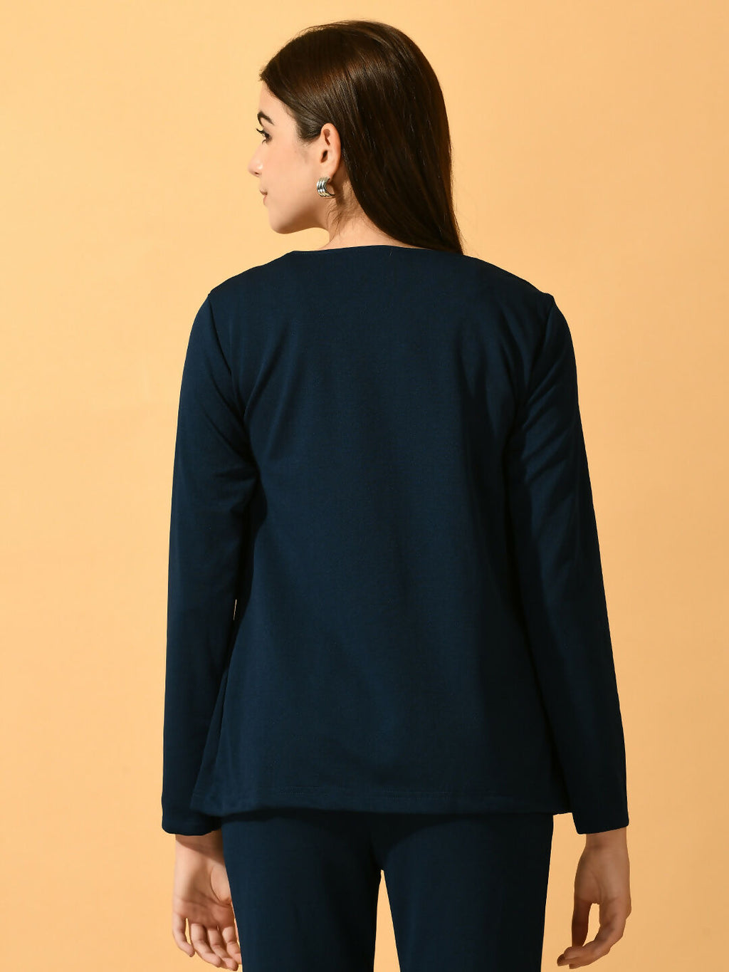 Myshka Women's Navy Blue Solid Solid Jacket | Grocsy