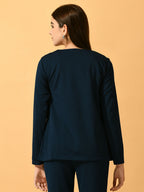 Myshka Women's Navy Blue Solid Solid Jacket | Grocsy