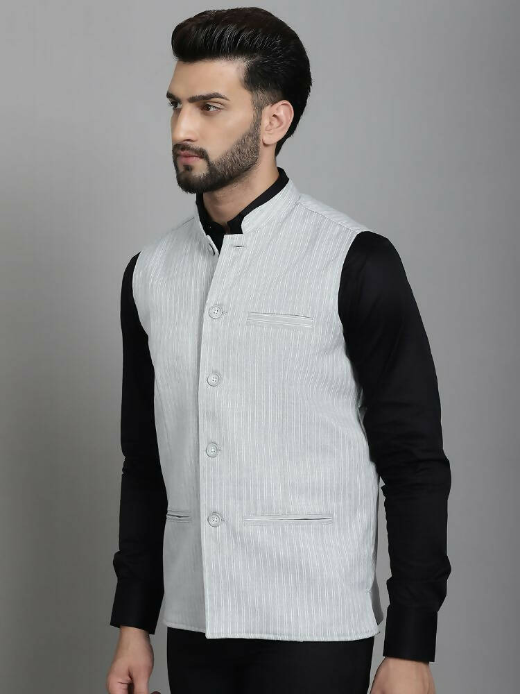 Even Apparels Nehru Jacket With Welt Pockets - Grey | Grocsy