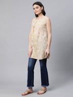 Ahalyaa Women Beige Pure Cotton Floral Printed Tunic | Grocsy