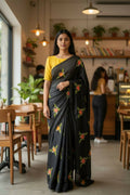 Teeya Creation Black Rangoli Silk Embroidery Work Party Wear Designer Saree | Grocsy