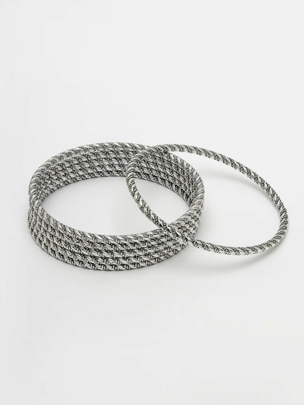NVR Women's Set of 6 Silver-Toned German Silver Oxidised Bangles | Grocsy