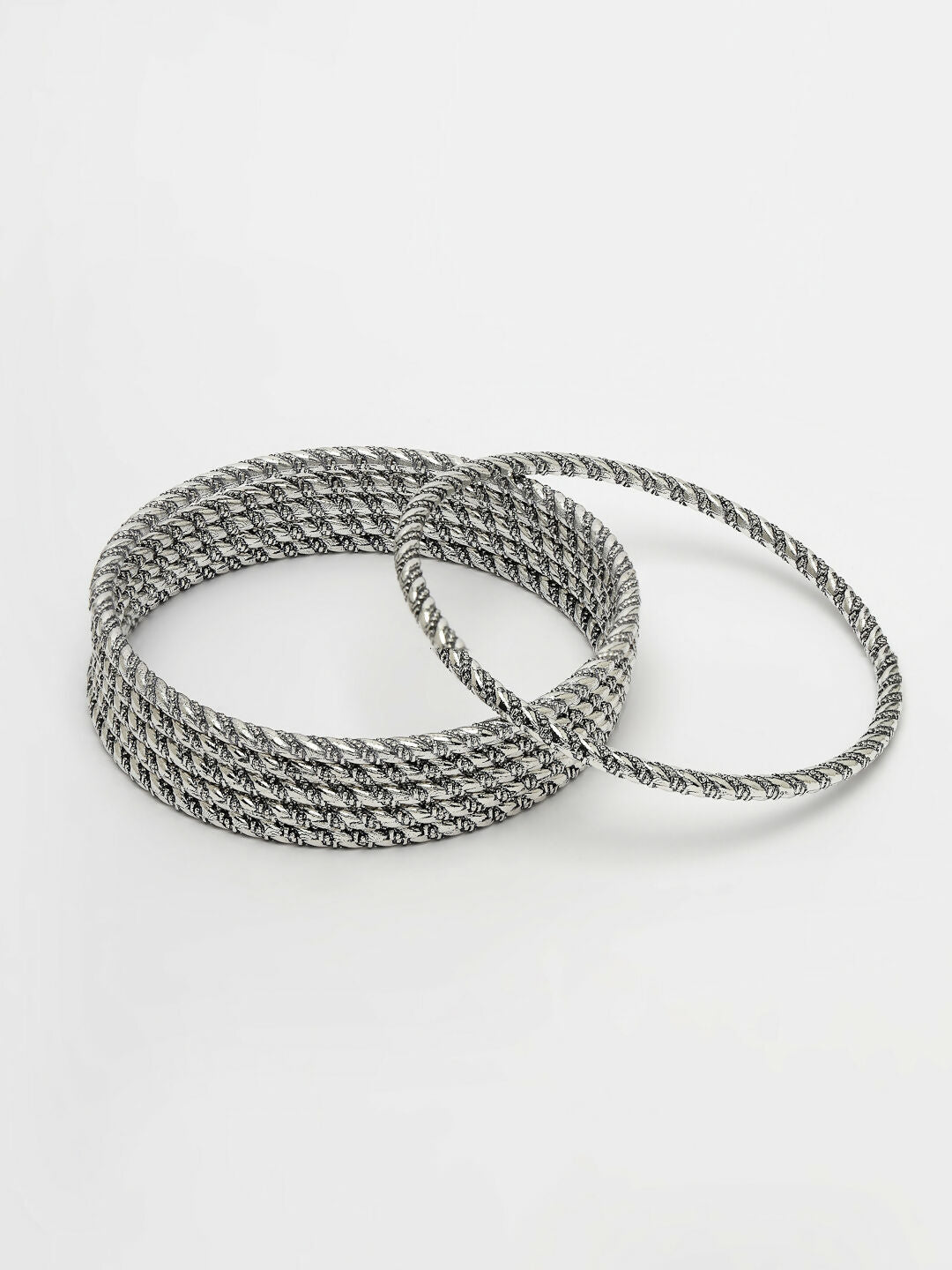 NVR Women's Set of 6 Silver-Toned German Silver Oxidised Bangles | Grocsy