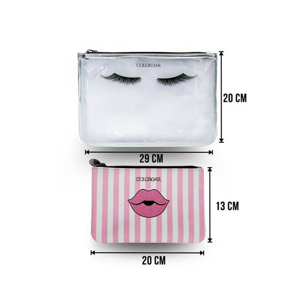 Colorbar Pouch Lips & Lashes Flat Pouches (Set Of Two) - White+Blush Pink | Grocsy