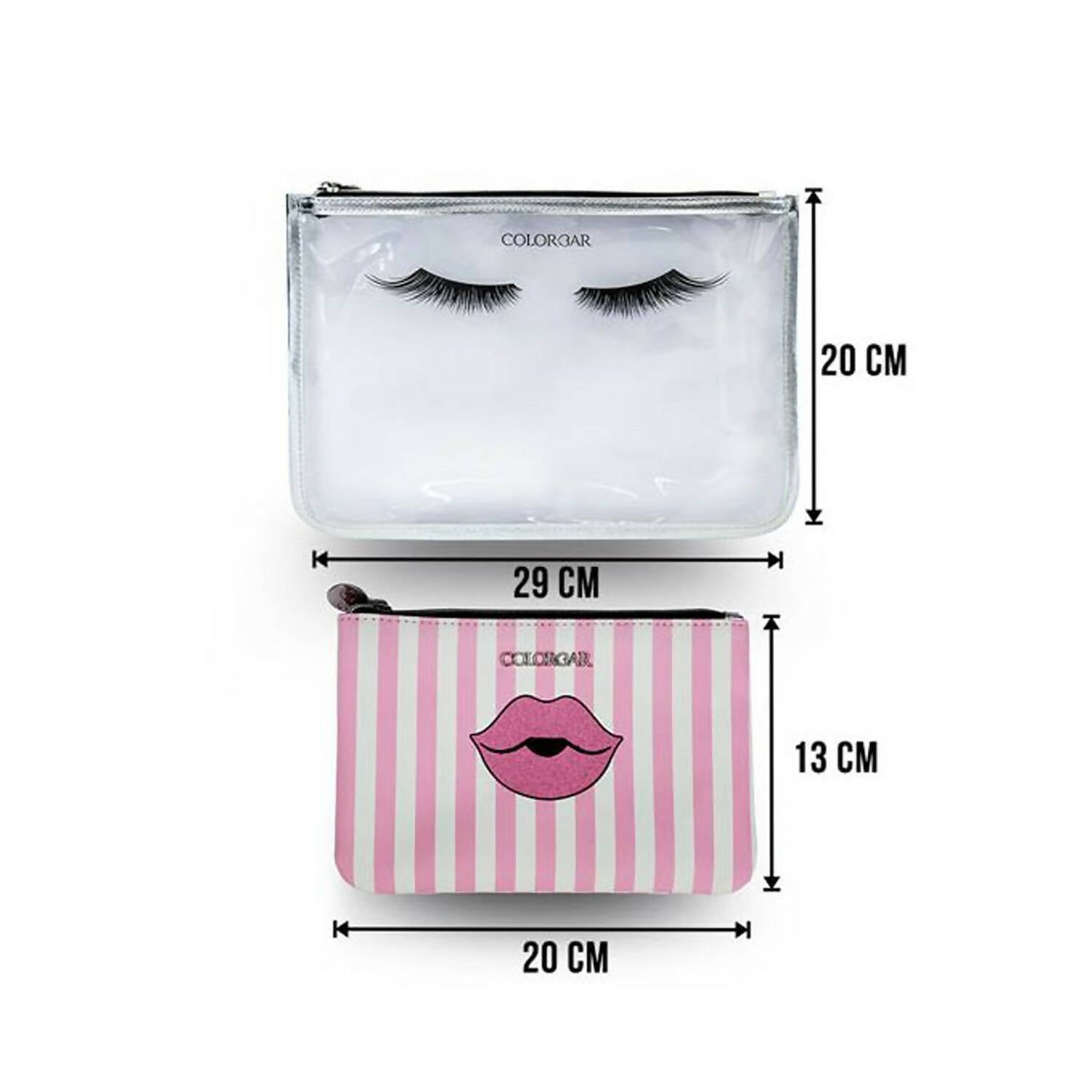 Colorbar Pouch Lips & Lashes Flat Pouches (Set Of Two) - White+Blush Pink | Grocsy