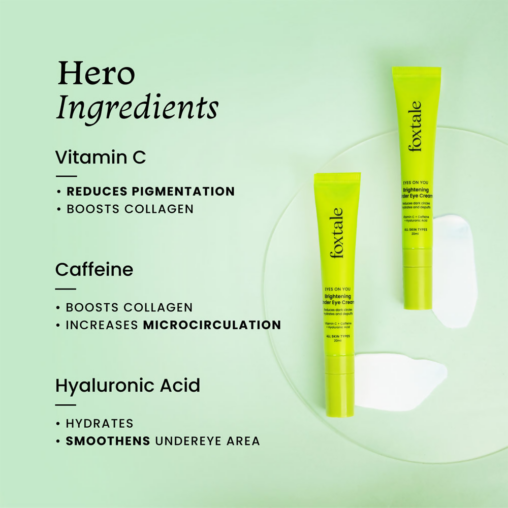 Foxtale Brightening Under Eye Cream with Vitamin-C, Caffeine & Hyaluronic Acid | Grocsy