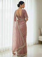 Joban Fashion Maroon Fandy Satin Silk Party Wear Sarees | Grocsy