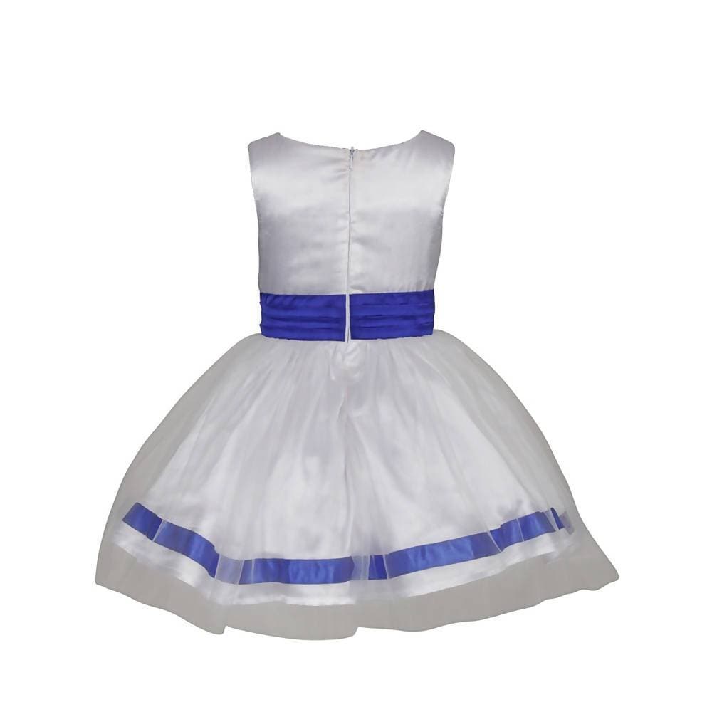 Asmaani Baby Girl's White and Blue Satin Full Length Frock  (AS-DRESS-22018) | Grocsy