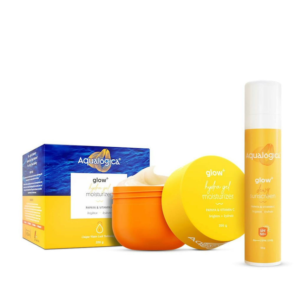 Aqualogica Hydra Glow Duo - Glow+ Dewy Sunscreen + Glow+ Hydra Gel Moisturizer | Grocsy