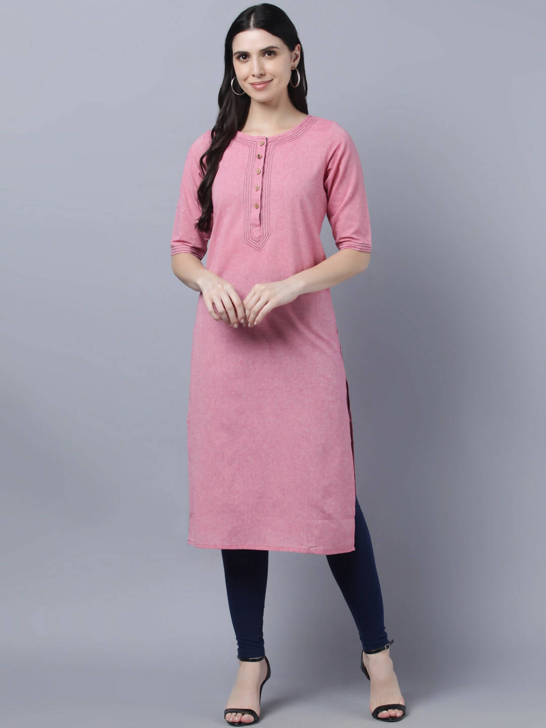 Myshka Women Pink Solid Straight Kurta | Grocsy