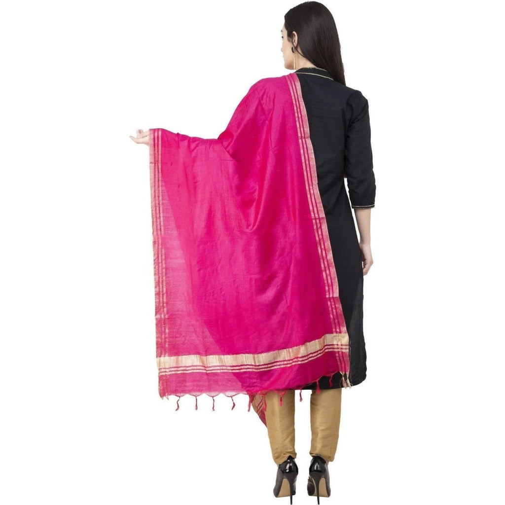 A R Silk Golden Border Regular Dupatta Dark Pink Color Dupatta or Chunni | Grocsy