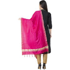 A R Silk Golden Border Regular Dupatta Dark Pink Color Dupatta or Chunni | Grocsy
