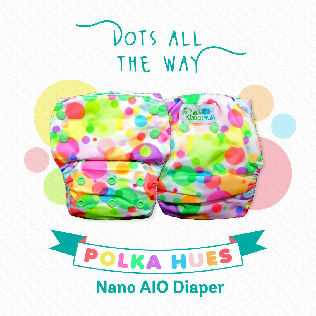 Kindermum Nano Aio Cloth Diaper With 2 Organic Cotton Inserts- Polka hues For Kids | Grocsy