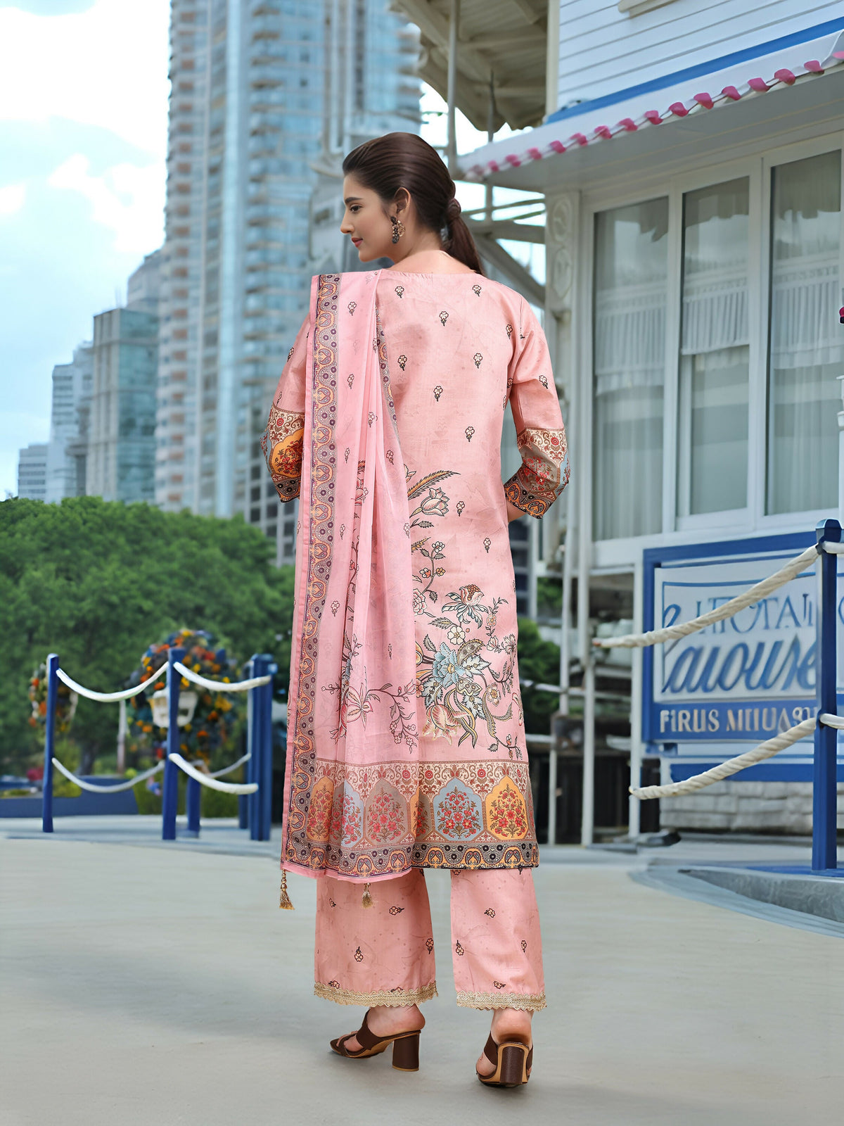 Joban Fashion Pink Position Digital Print With Position Foil Kurta Set | Grocsy