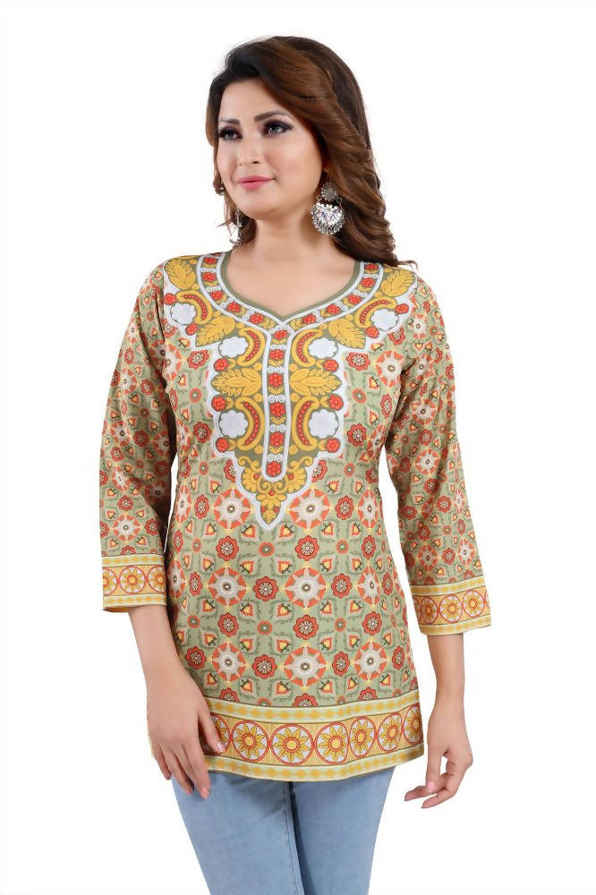 Snehal Creations Faux Crepe Printed Tunic Top | Grocsy